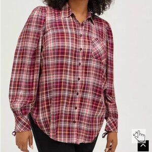 Torrid puff sleeve plaid twill shirt